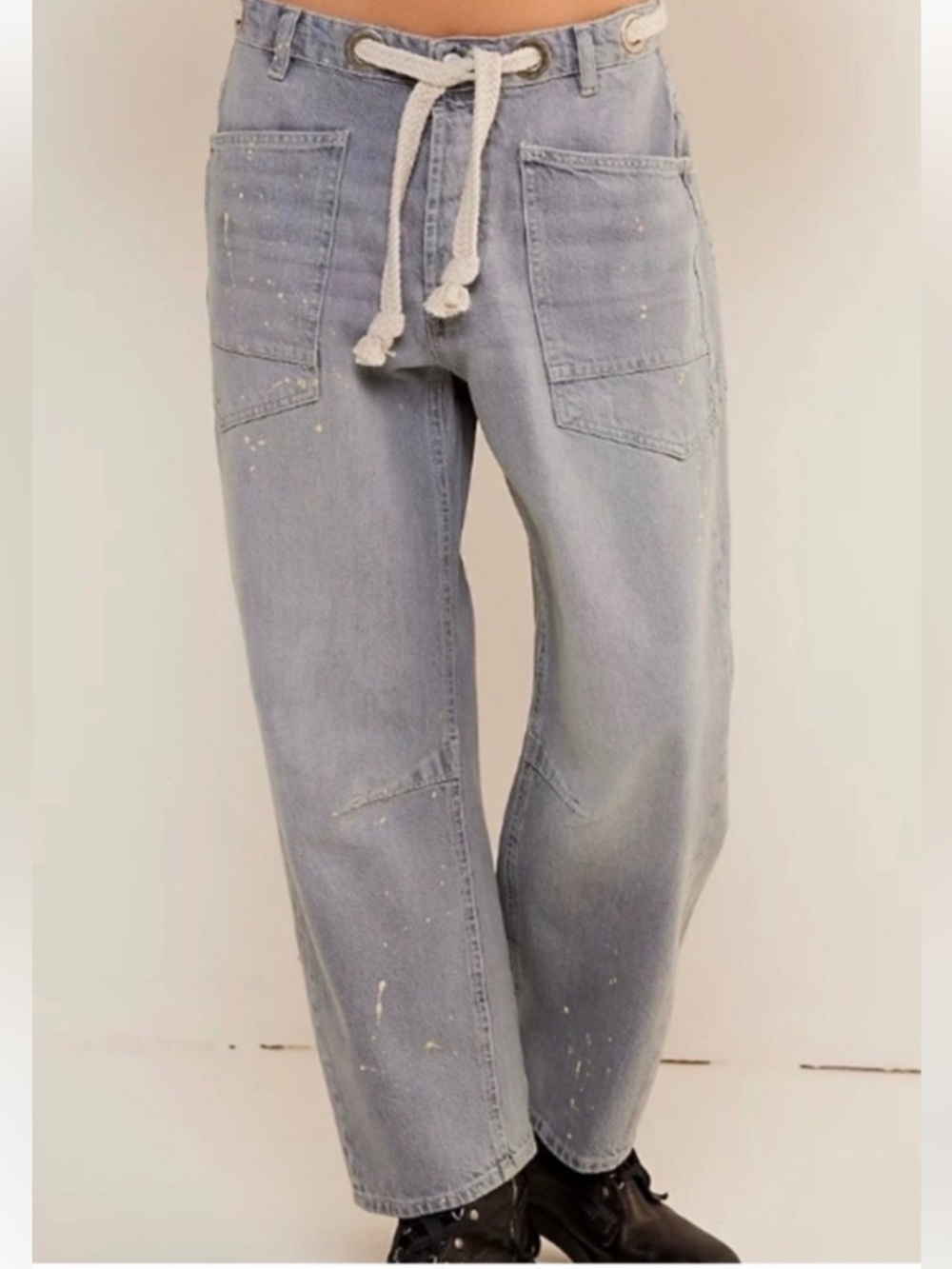 Free People Moxie Slung Pull On Barrel Grey Jeans Size 28 NWOT
